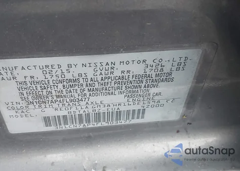 2015 Nissan Versa 1.6 Sv from USA, damaged, VIN 3N1CN7AP4FL903477